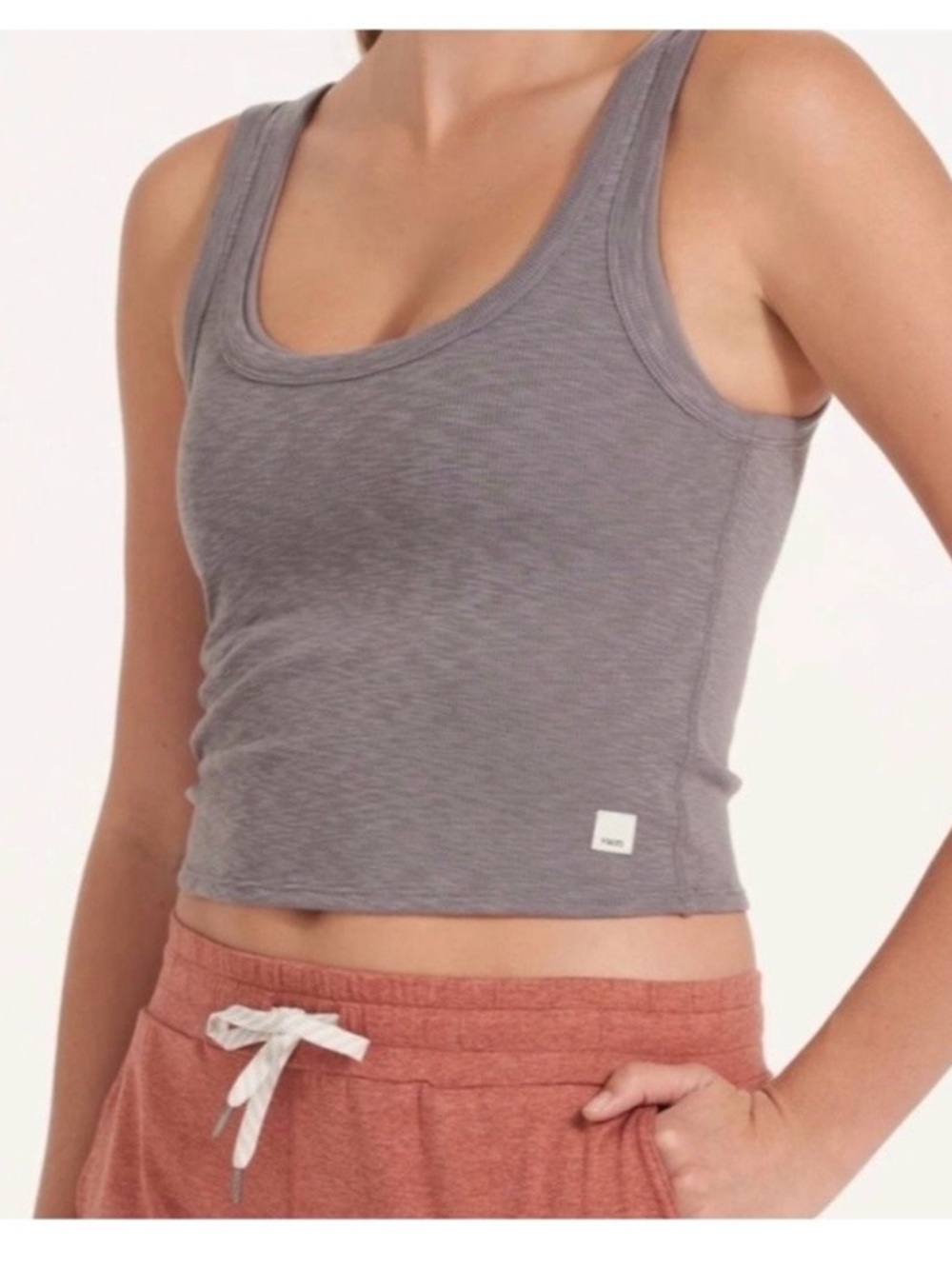 Vuori Gray Ribbed Scoop Tank Top